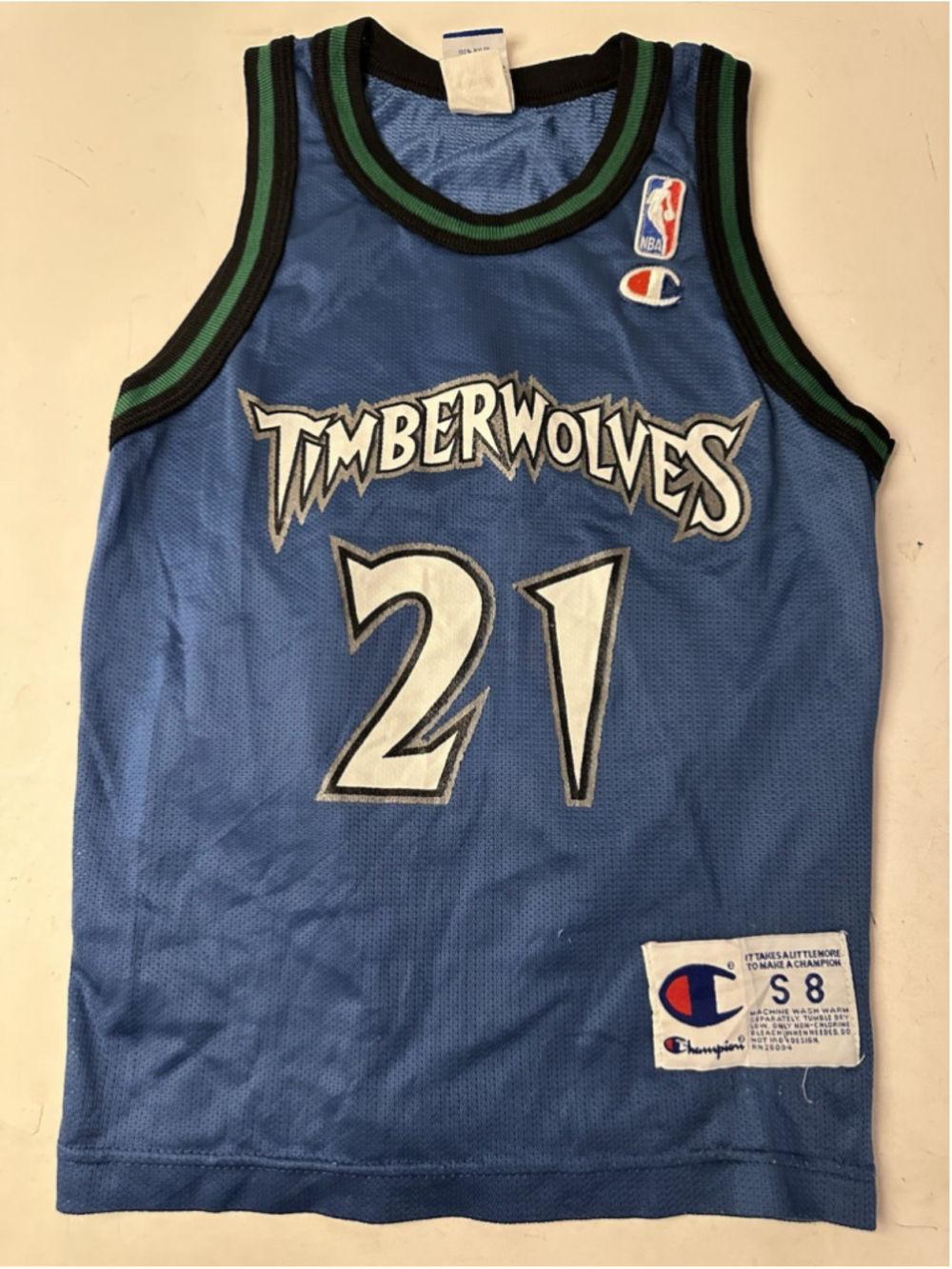 Vintage Champion Minnesota Timberwolves Kevin Garnett 21 Jersey Youth S 8 Blue